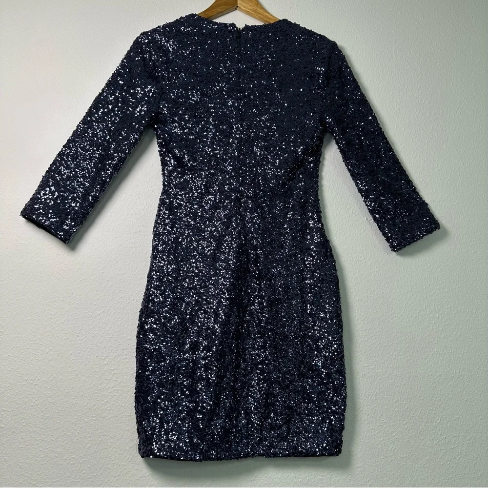 Express Blue Deep V-Neck Surplice Sequin Party Mini Dress - Picture 3 of 16